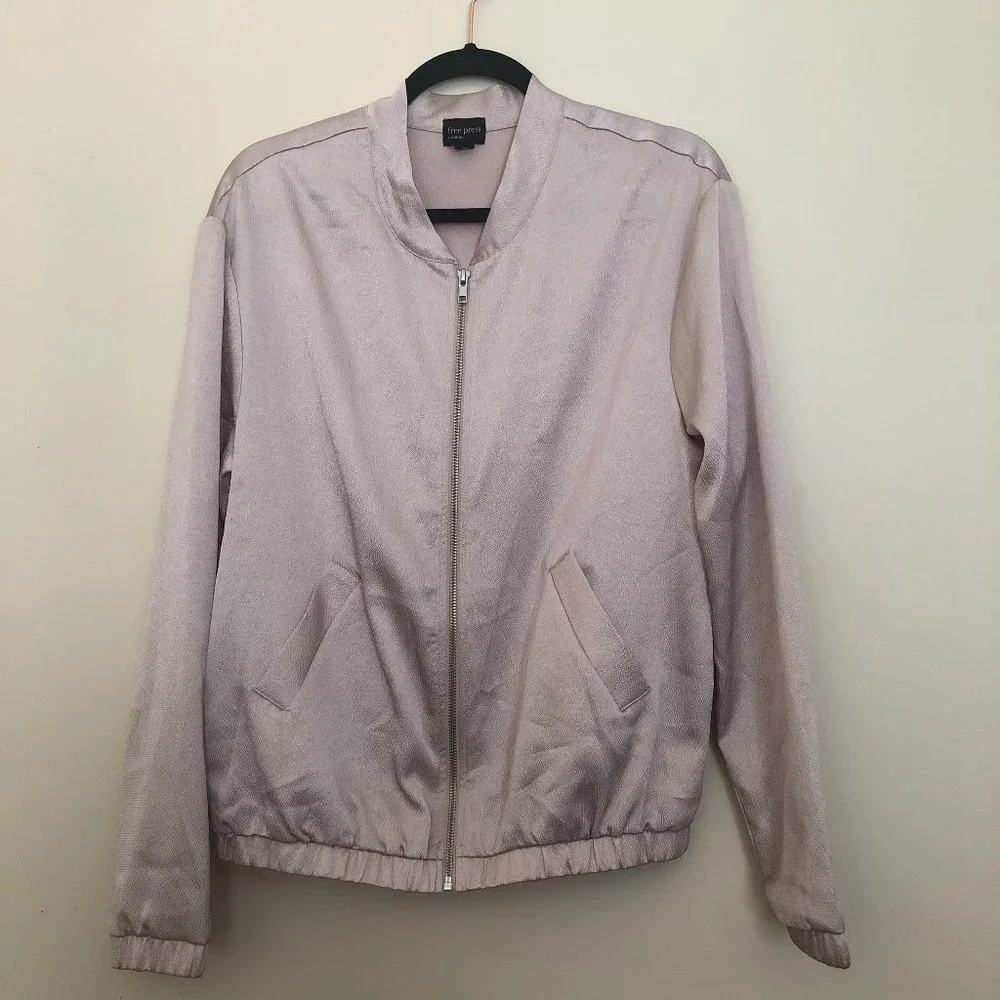 Free Press Metallic Zip-Up Bomber Jacket | Tan | Size M - Picture 4 of 11